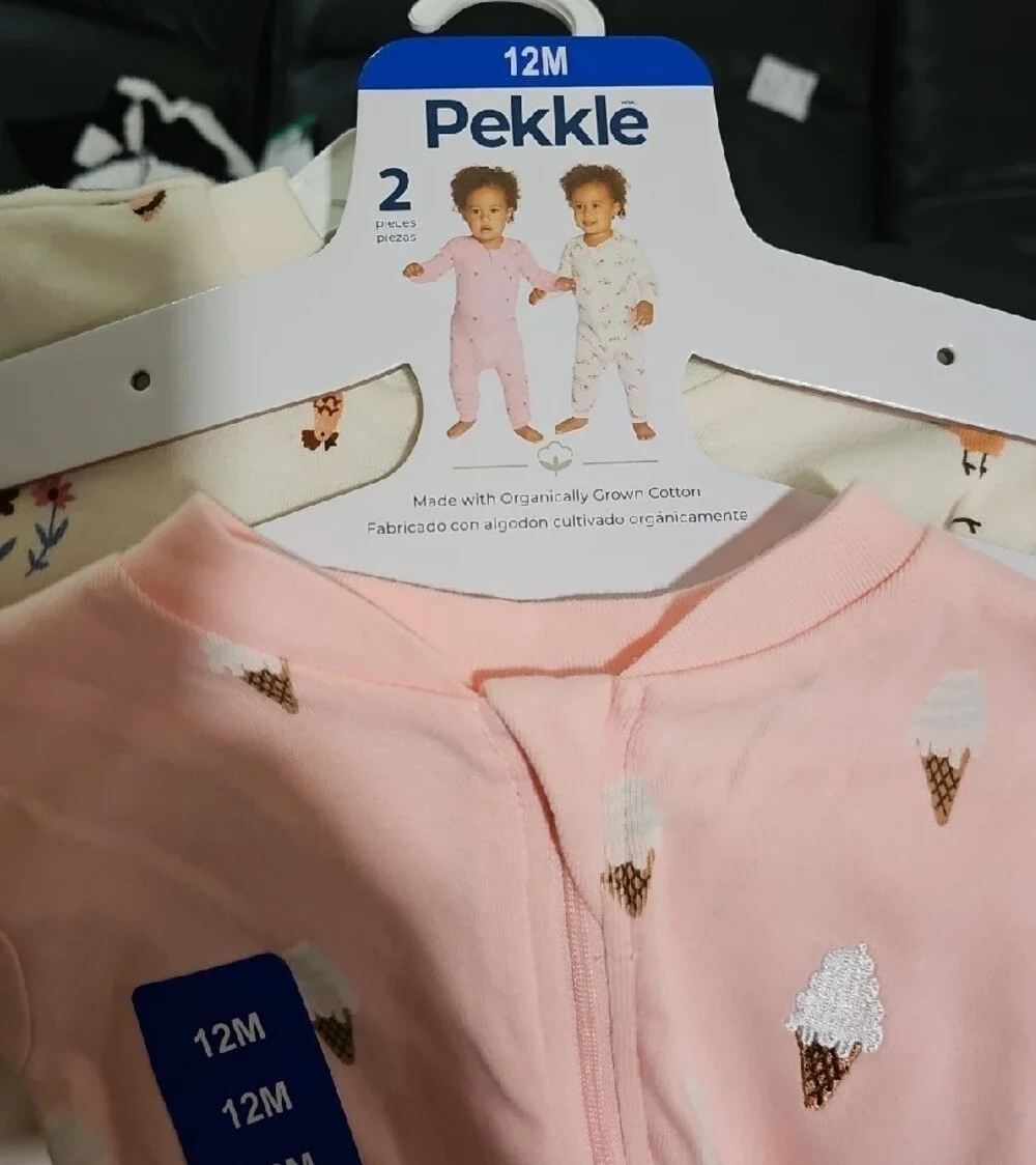 Pekkie Pink & Cream Zip-Front One-Piece Footies - Ice Cream & Animal Prints